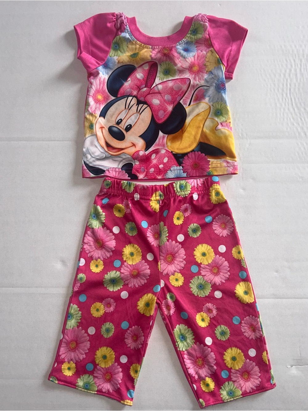 2013 Disney Minnie Mouse Bright Pink Floral Pajama Set 12Month